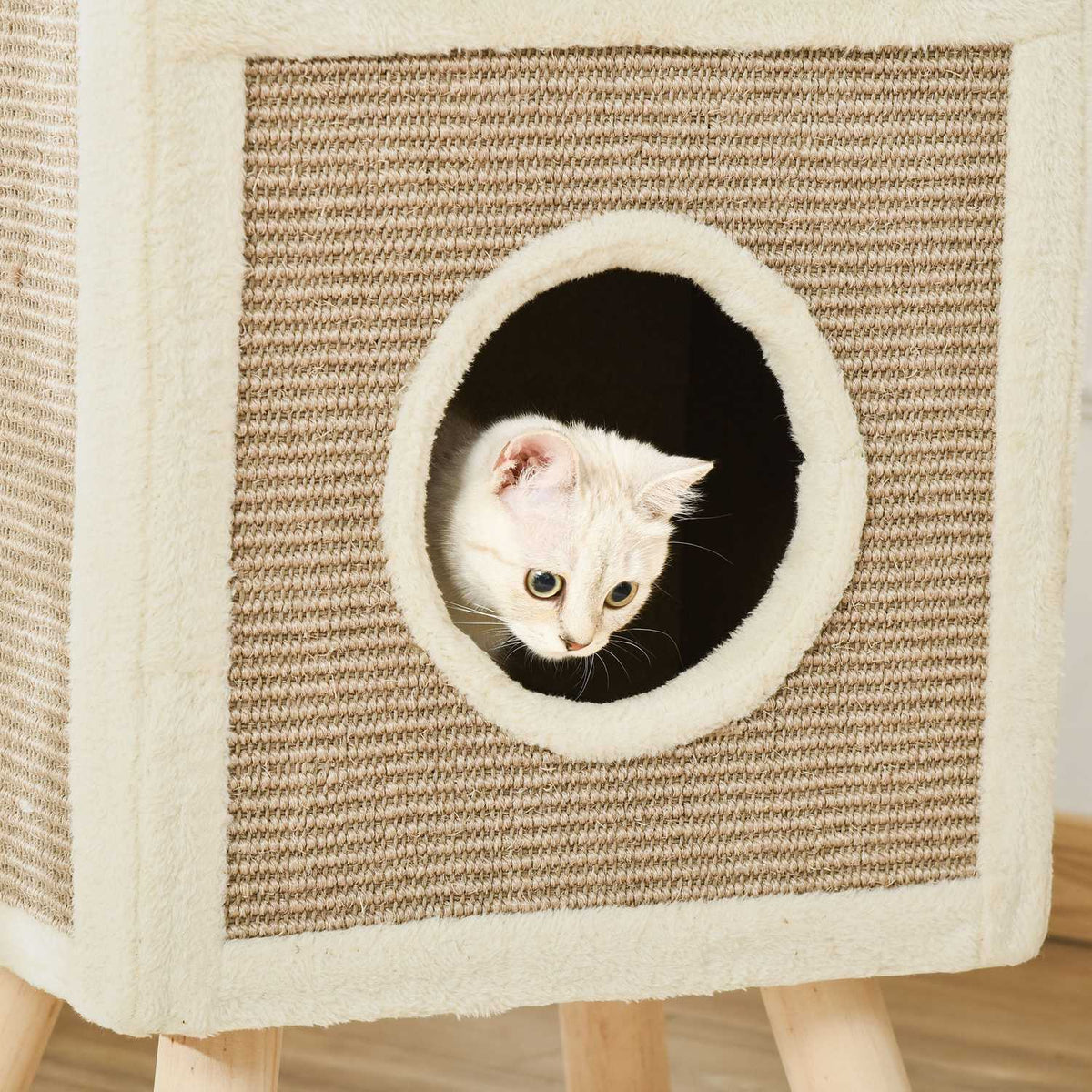 Multi-Storey Cat Cave Scratching Board Play Balls Cat Bed Scratching Mat Chipboard Plush Sisal Coffee