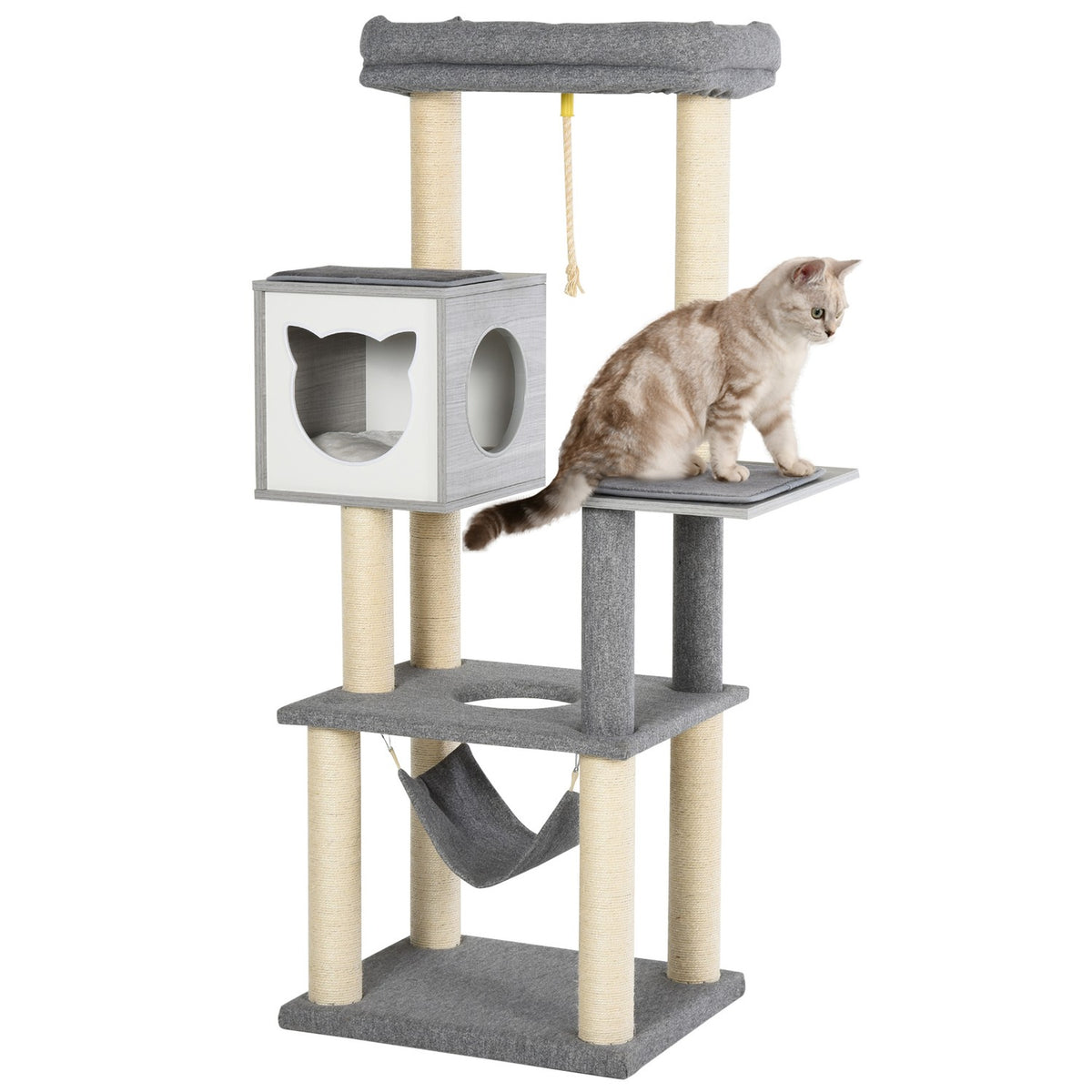 Multi-Tier Cat Scratching Post Climbing Tree, Multi-Activity Center, Hammock, Soft Cushion, E1, 59X48X155Cm