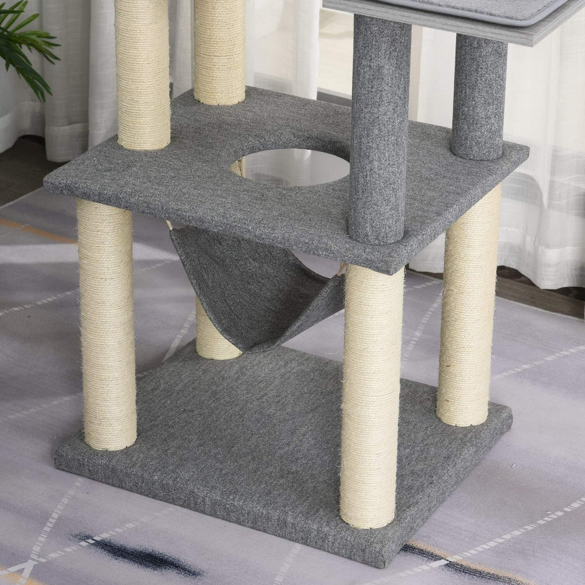Multi-Tier Cat Scratching Post Climbing Tree, Multi-Activity Center, Hammock, Soft Cushion, E1, 59X48X155Cm