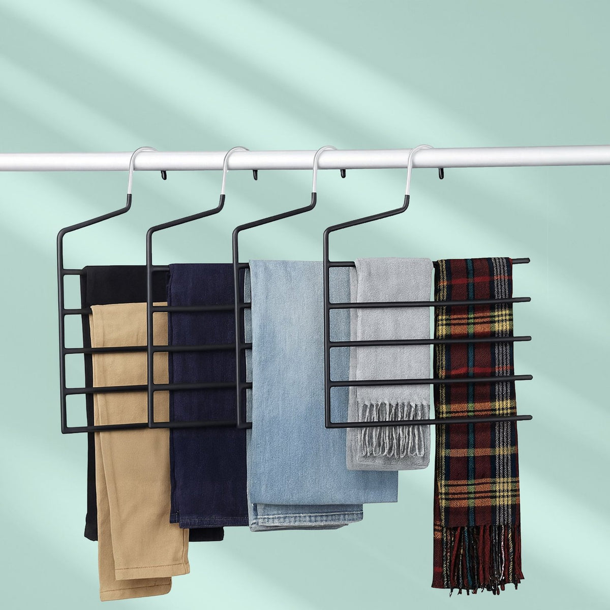 Multi Trouser Hangers, Non-Slip, Space-Saving, 5-Tier