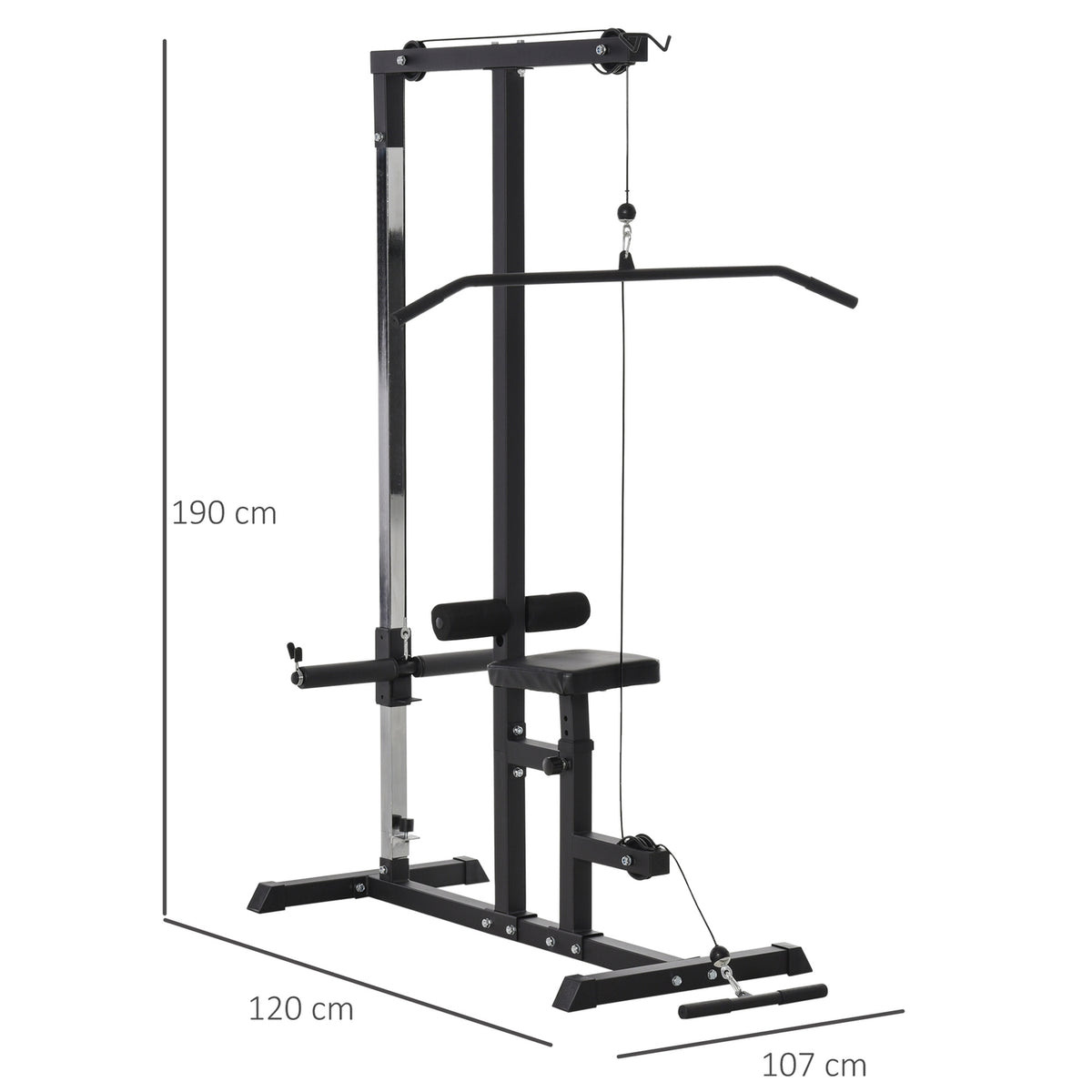 Multifunctional Fitness Station With Adjustable Seat & Pulley, Steel, Black, 107X120X190Cm
