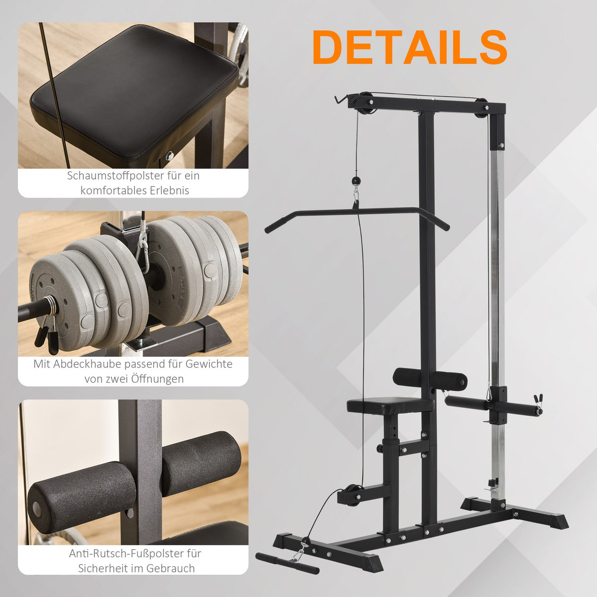 Multifunctional Fitness Station With Adjustable Seat & Pulley, Steel, Black, 107X120X190Cm