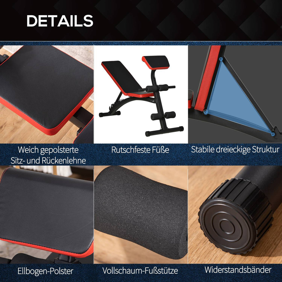 Multifunctional Weight Bench, Height Adjustable, Weight Up To 120 Kg, 6-Level Back Length Angle, Metal & Artificial Leather, For Training