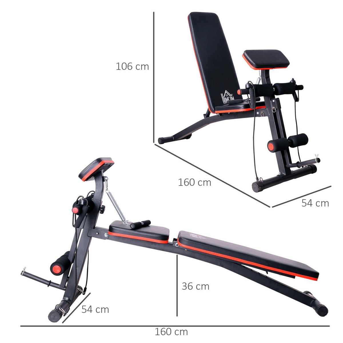 Multifunction weight bench multi-gym with spring booster training bench weight up to 120kg black 54 x 160 x 106 cm