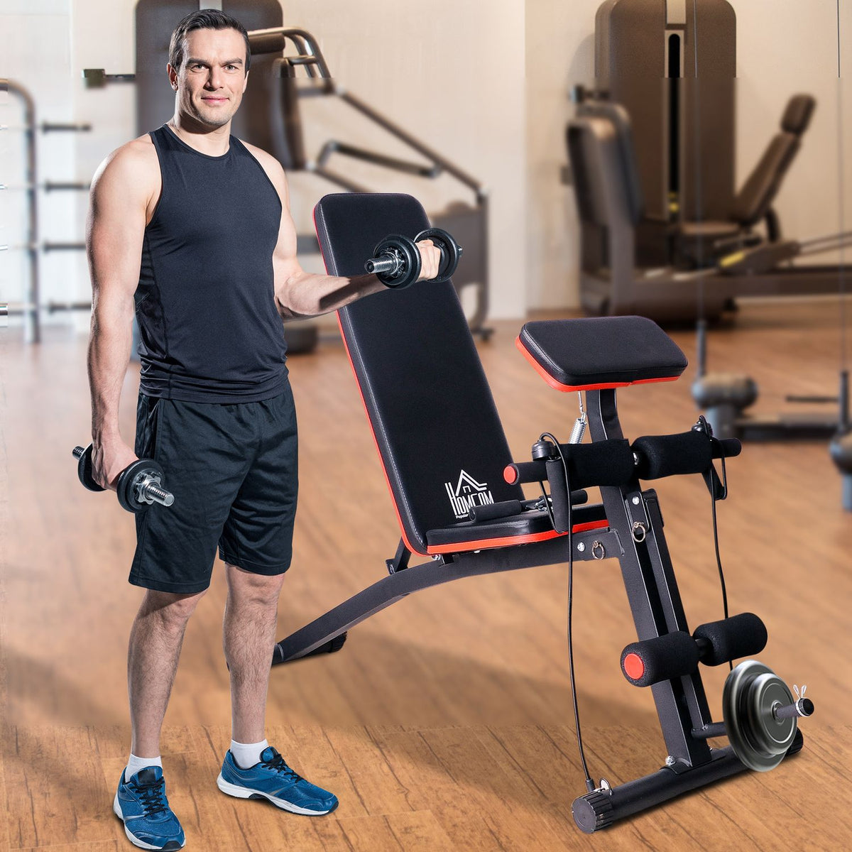 Multifunction weight bench multi-gym with spring booster training bench weight up to 120kg black 54 x 160 x 106 cm