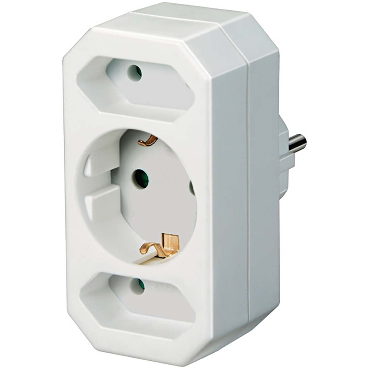 Multiple sockets, socket adapter 3-way with increased contact protection (2 x Euro sockets & 1 x protective contact) white