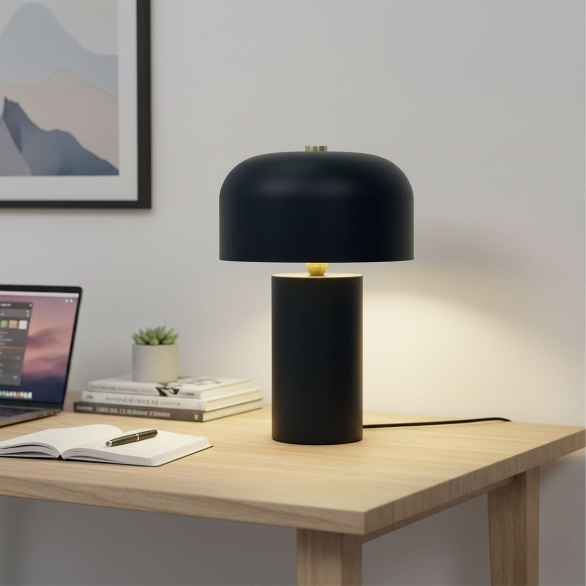 Mushroom Table Lamp – Minimalist Design, Gold Accent
