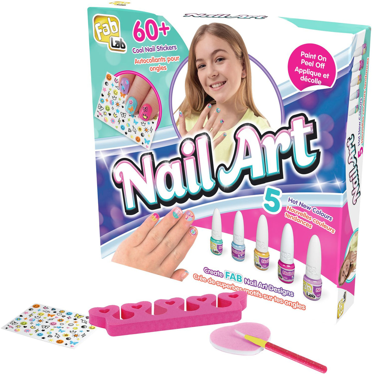 Nail Art Set with 7 Polishes & Heart Decorations