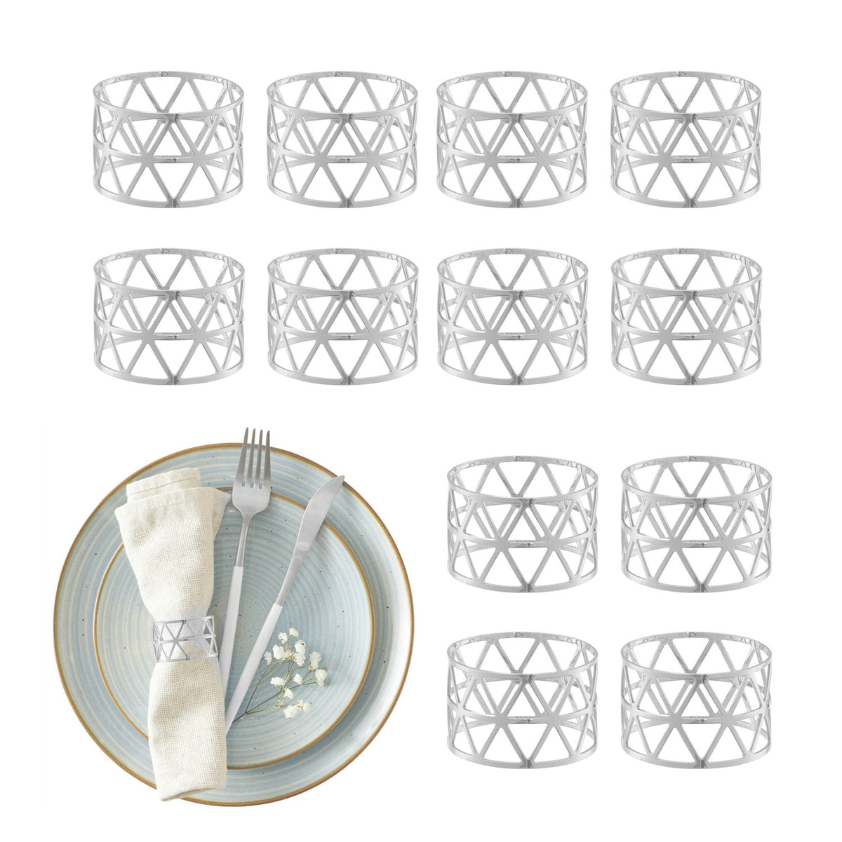 Napkin Rings Set of 12 – Metal Geometric Design