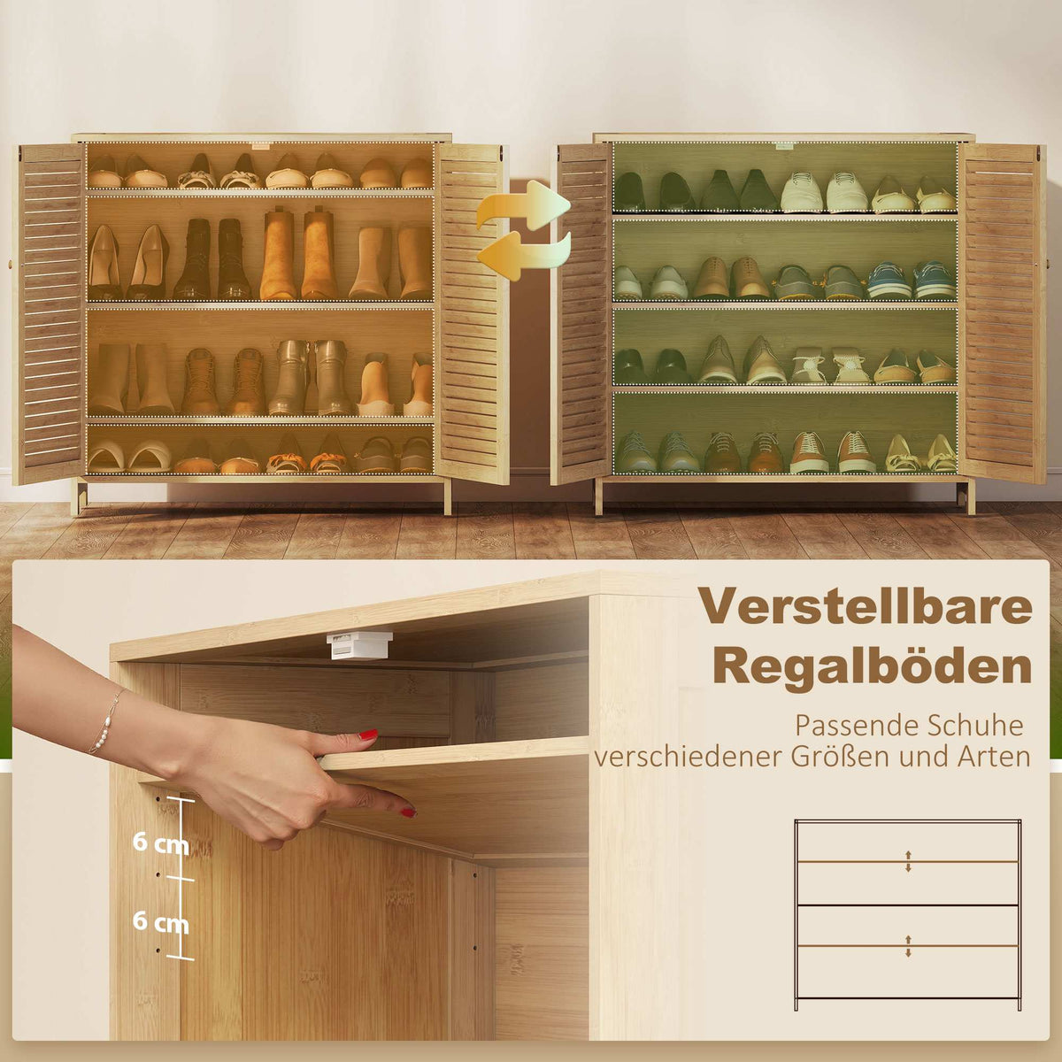 Narrow Bamboo Shoe Cabinet with Adjustable Shelves
