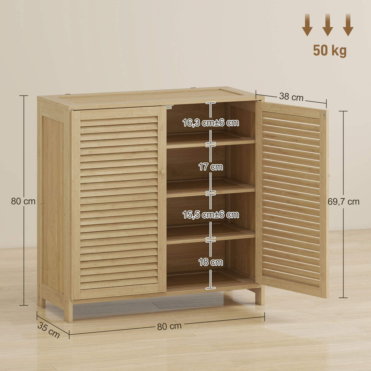 Narrow Bamboo Shoe Cabinet with Adjustable Shelves