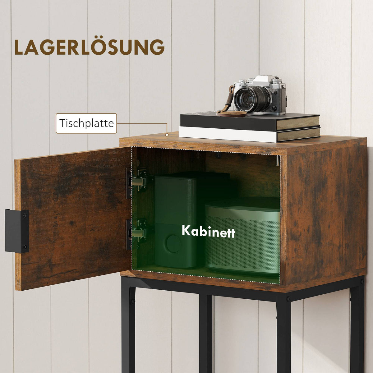 Narrow Console Table, Industrial Design, Rustic Brown, 40x30x76cm