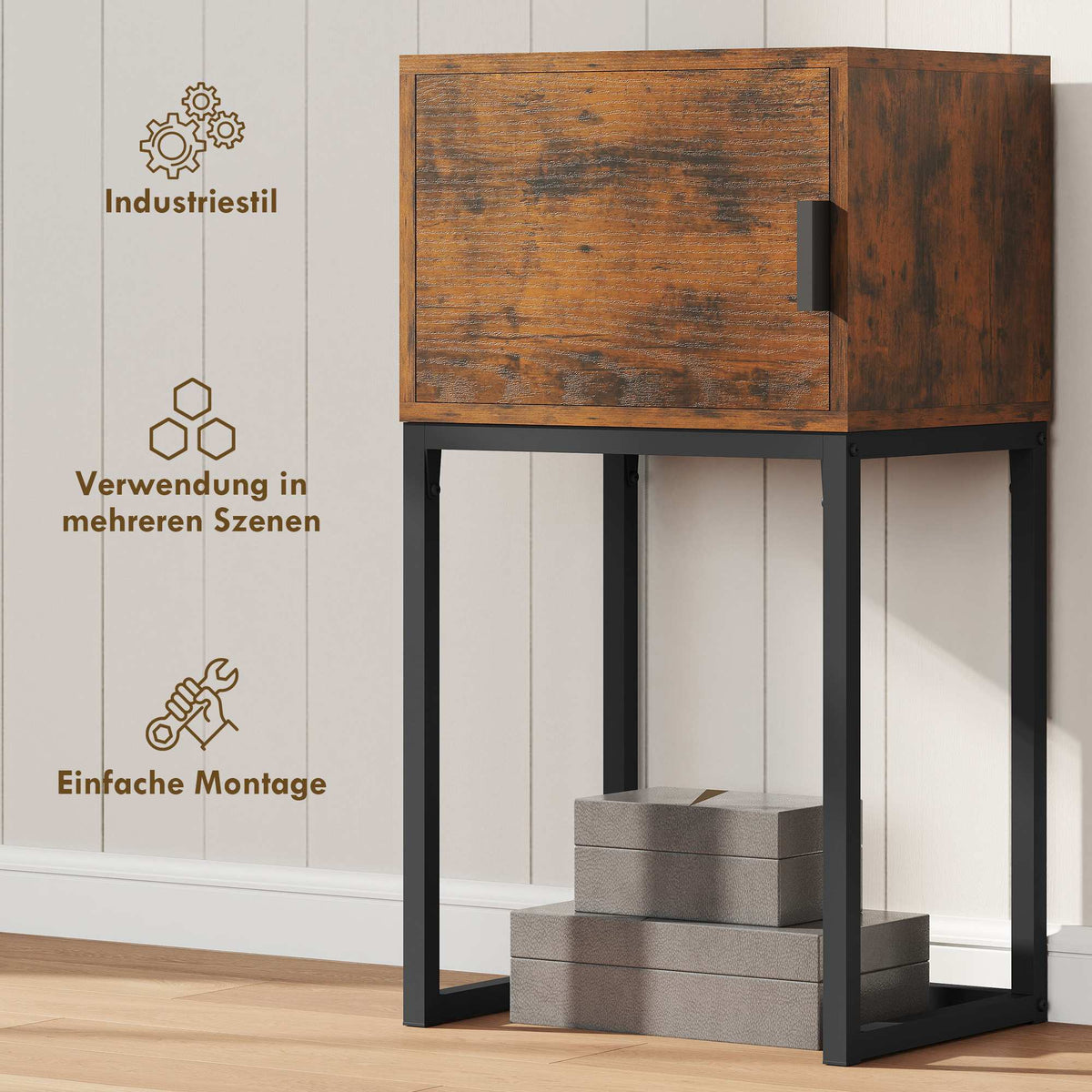 Narrow Console Table, Industrial Design, Rustic Brown, 40x30x76cm