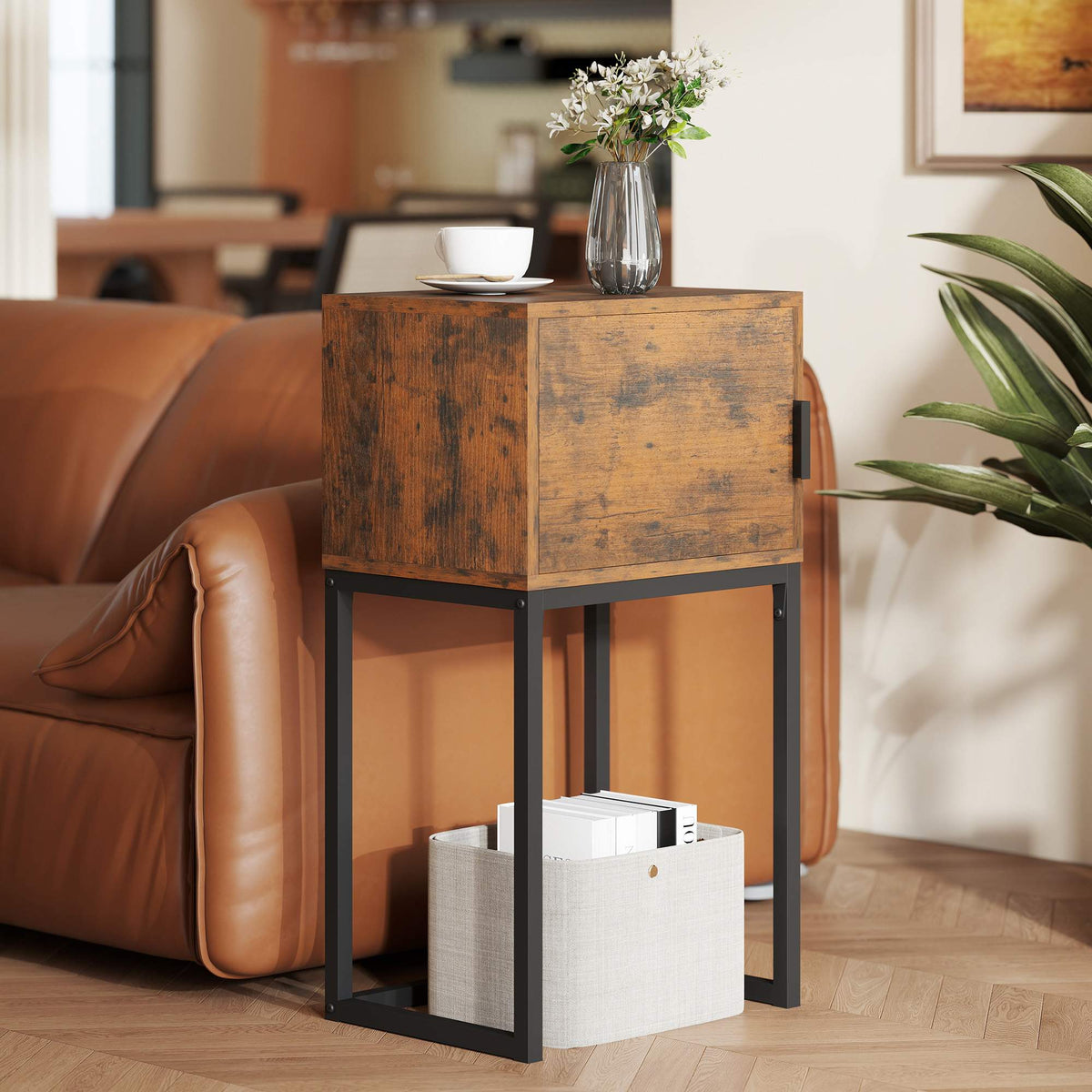 Narrow Console Table, Industrial Design, Rustic Brown, 40x30x76cm