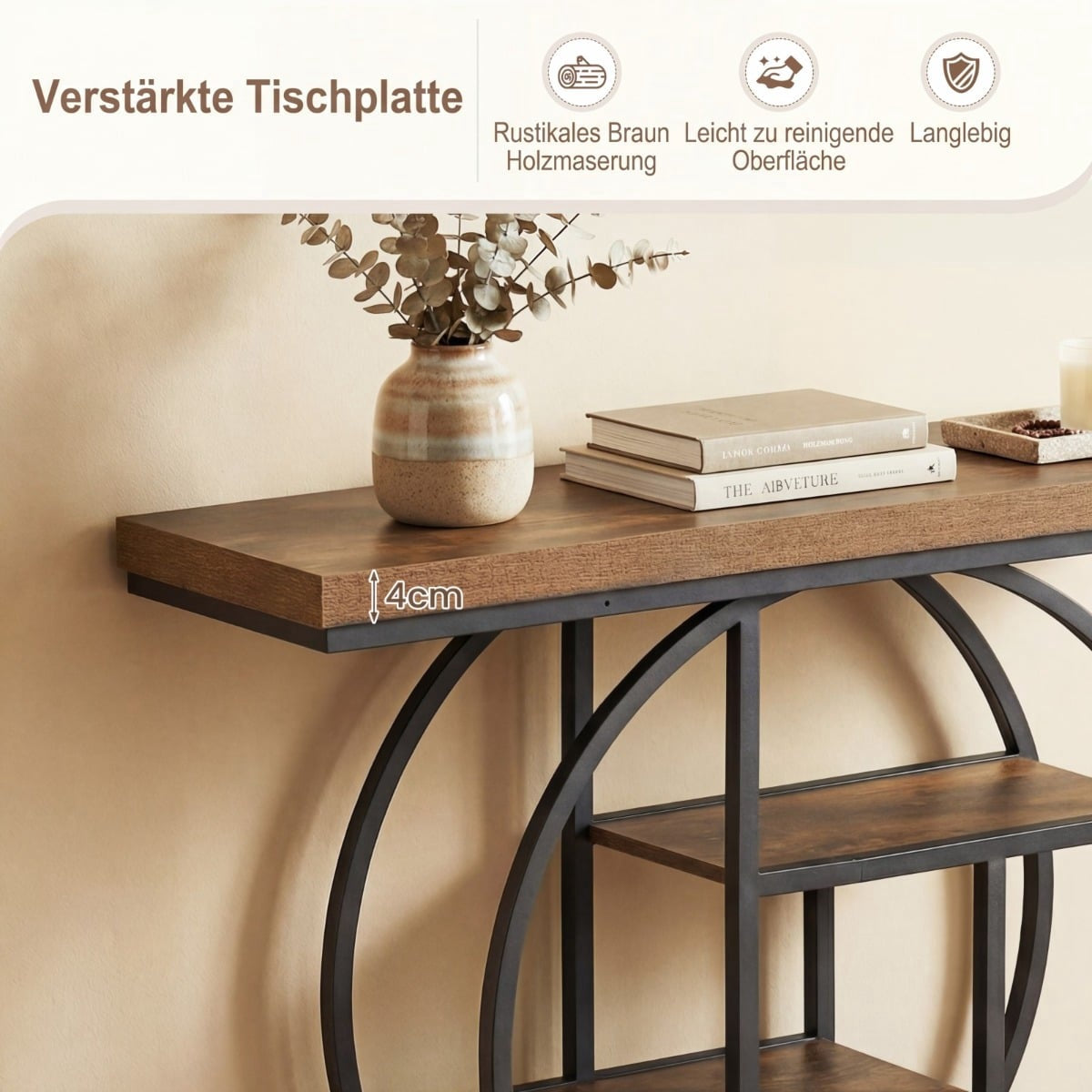 Narrow Console Table with 4 Open Shelves, Industrial Style