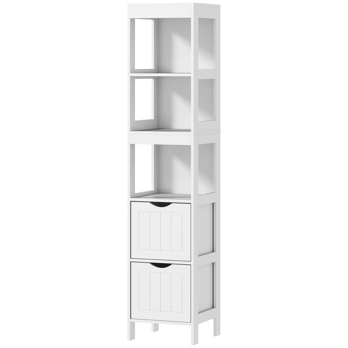 Narrow bathroom cabinet, tall toilet cabinet with 2 drawers and 3 open compartments, bathroom cabinet for small rooms bathroom, living room 30 x 30 x 141.2 cm white