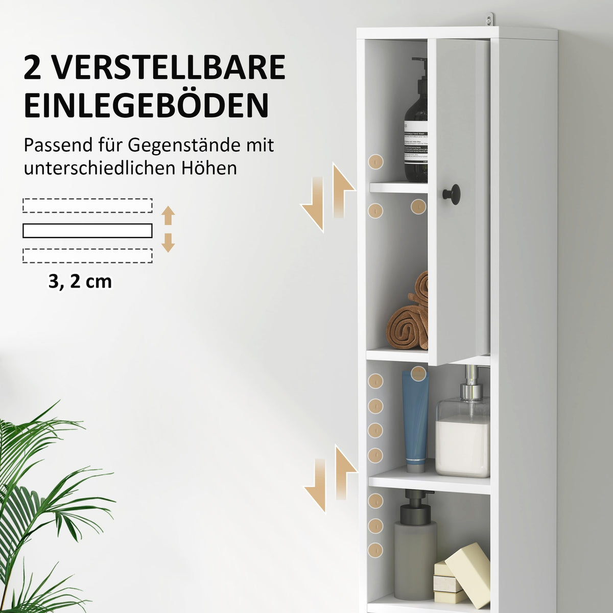 Narrow bathroom cabinet, tall toilet cabinet with drawer, 3 open compartments, adjustable shelf, bathroom cabinet for small rooms, bathroom, living room 20 x 20 x 178 cm white