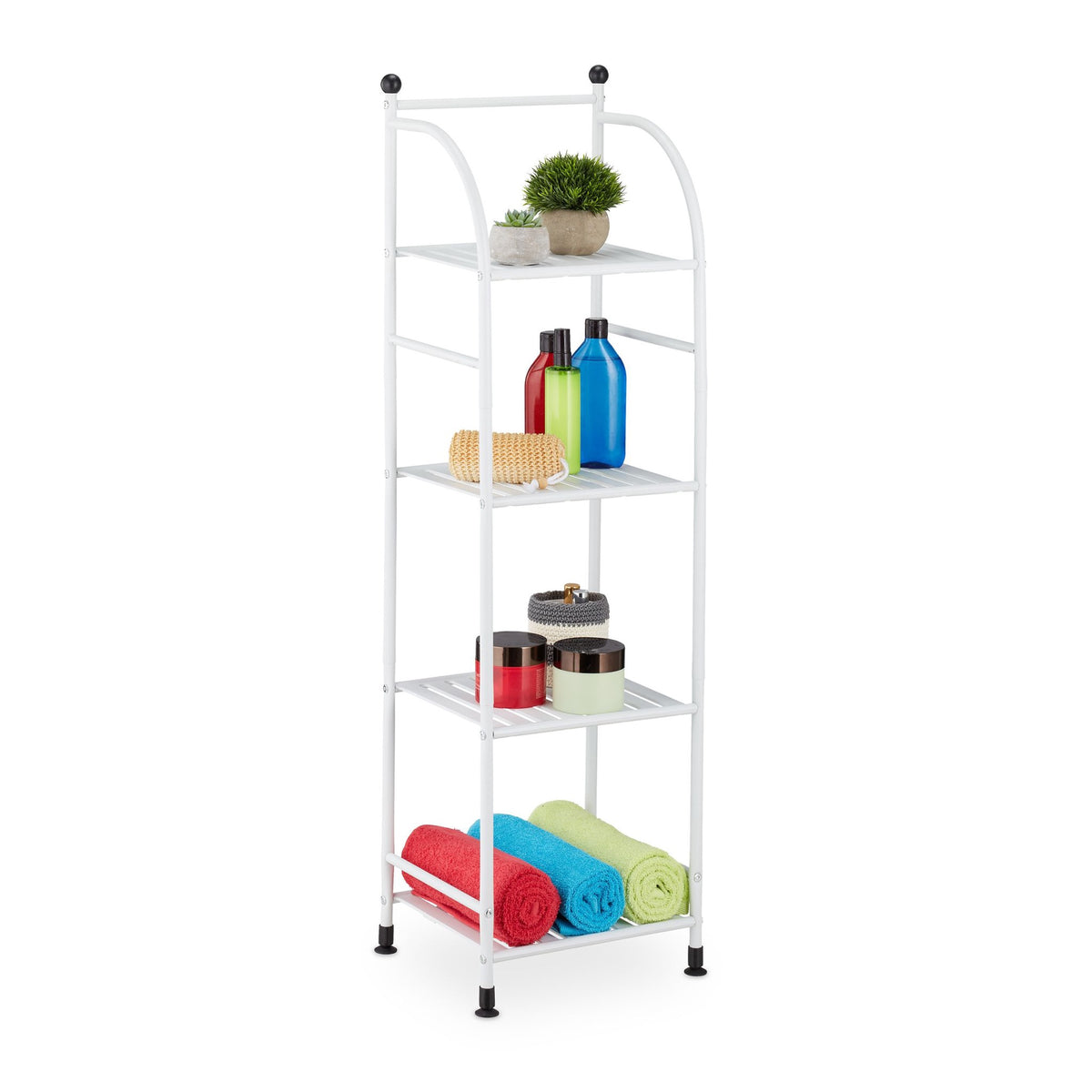 Narrow floor-standing shelf with 4 shelves