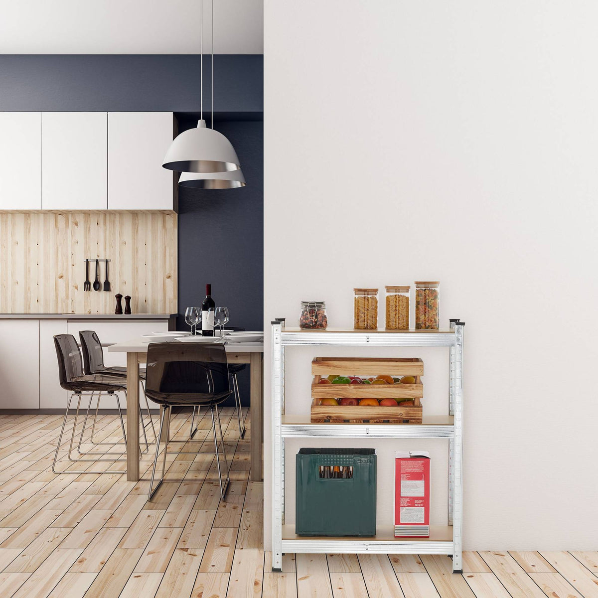 Narrow strong shelves with 5 levels