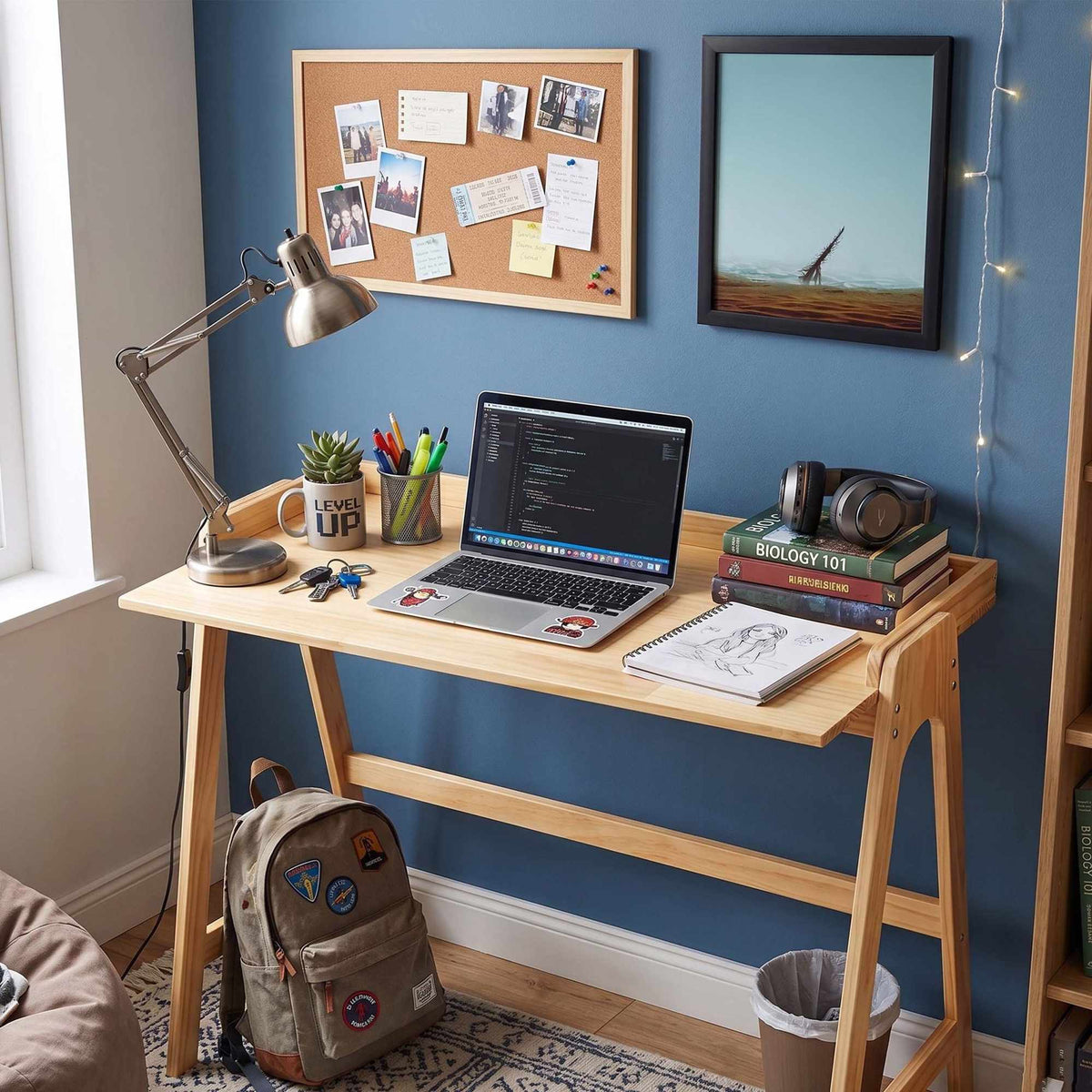 Natural Plywood Computer Desk with Edge, 107 cm Wide