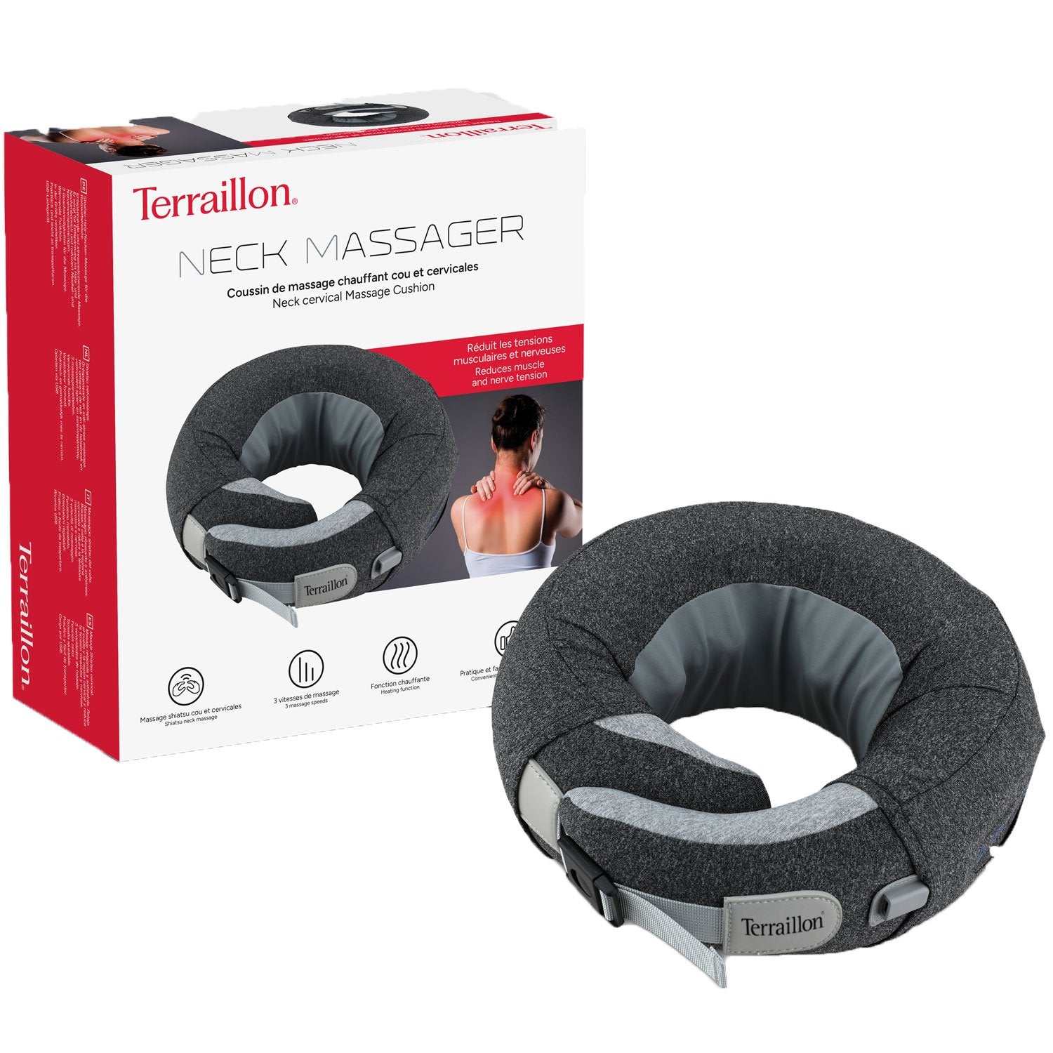 Neck massage Shiatsu 3 speeds, 2 rotations, heating & USB-C