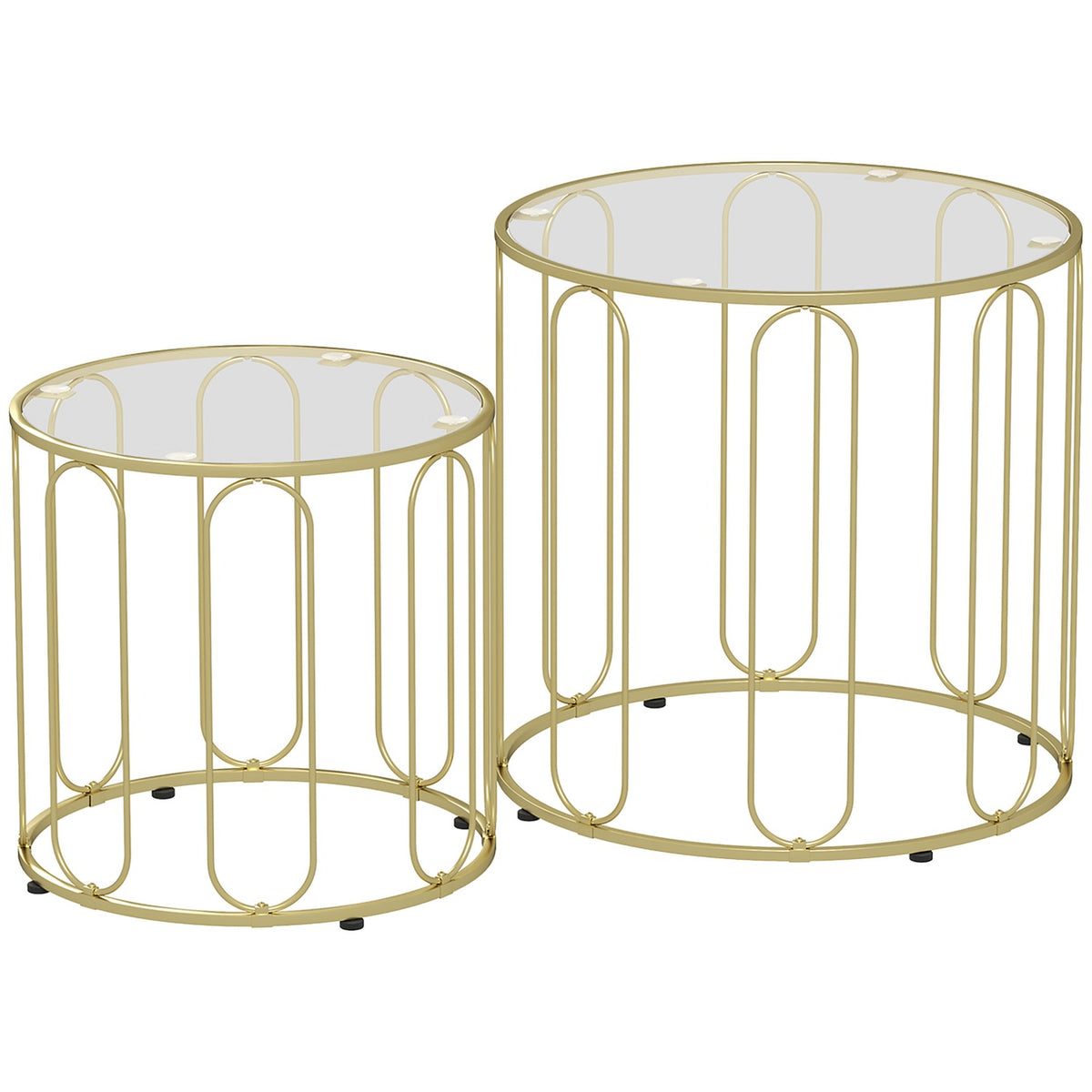 Nested Round Coffee Tables, Metal Frame, Glass Top