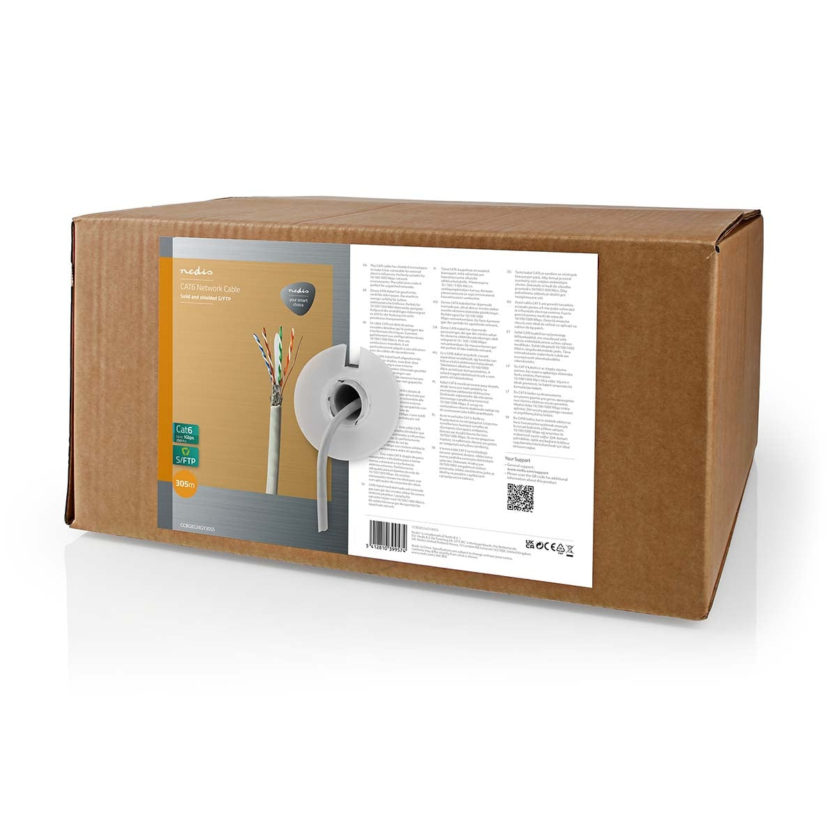 Network Cable Roll | CAT6 | Stranded | S/FTP | CCA | 305.0 m | Indoor | Round | PVC | Grey | Pull Box