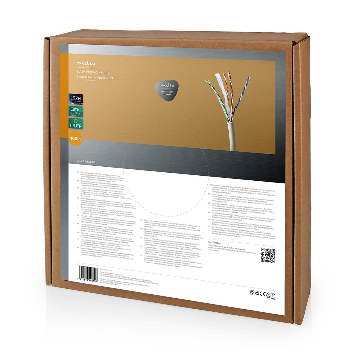 Network Cable Roll | CAT6 | Stranded | U/UTP | Bare Copper | 100.0 m | Indoor | Round | LSZH | Grey | Gift Box