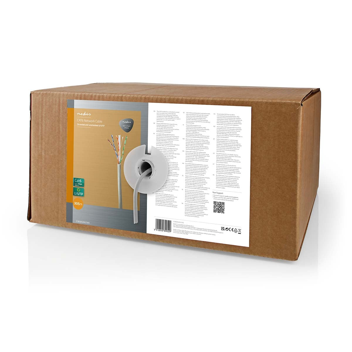 Network Cable Roll | CAT6 | Stranded | U/UTP | CCA | 305.0 m | Indoor | Round | PVC | Grey | Pull Box