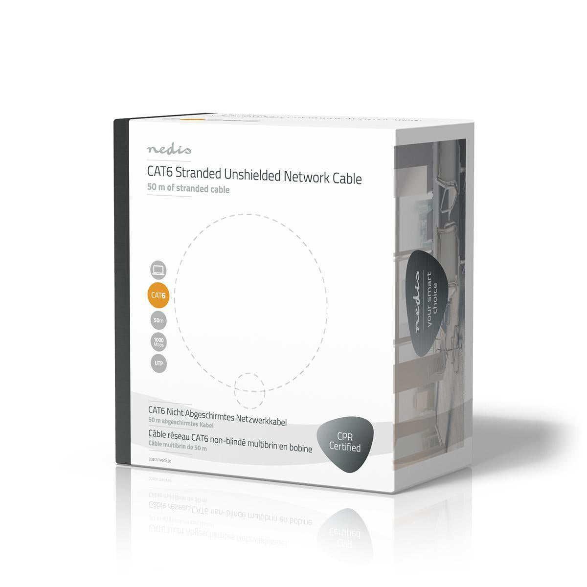 Network Cable Roll | CAT6 | Stranded | U/UTP | Copper | 50.0 m | Indoor | Round | PVC | Grey | Gift Box