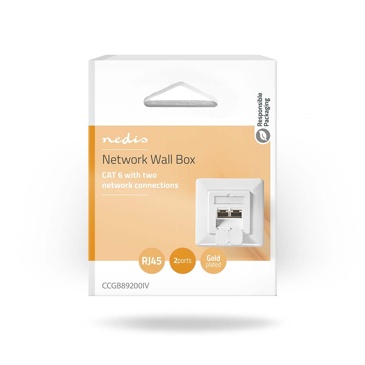 Network Wall Box | In-Wall | 2 port(s) | CAT6 | Straight | Female | Gold Plated | PVC | White | Box