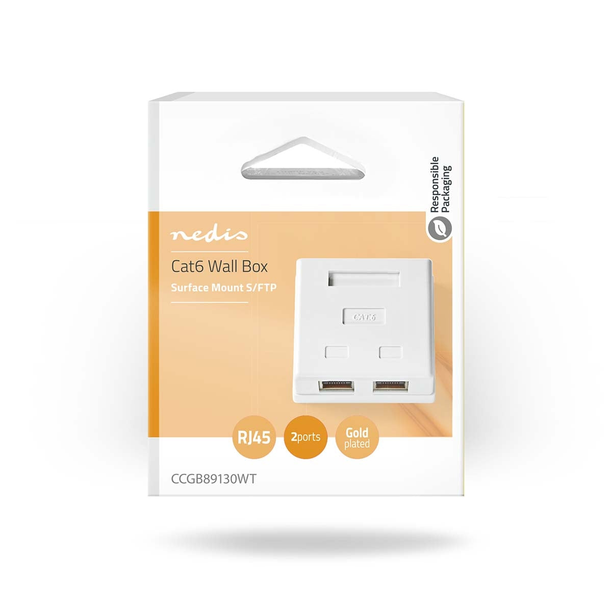 Network Wall Box | On-Wall | 2 port(s) | STP CAT6 | Straight | Female | Gold Plated | PVC | White | Box