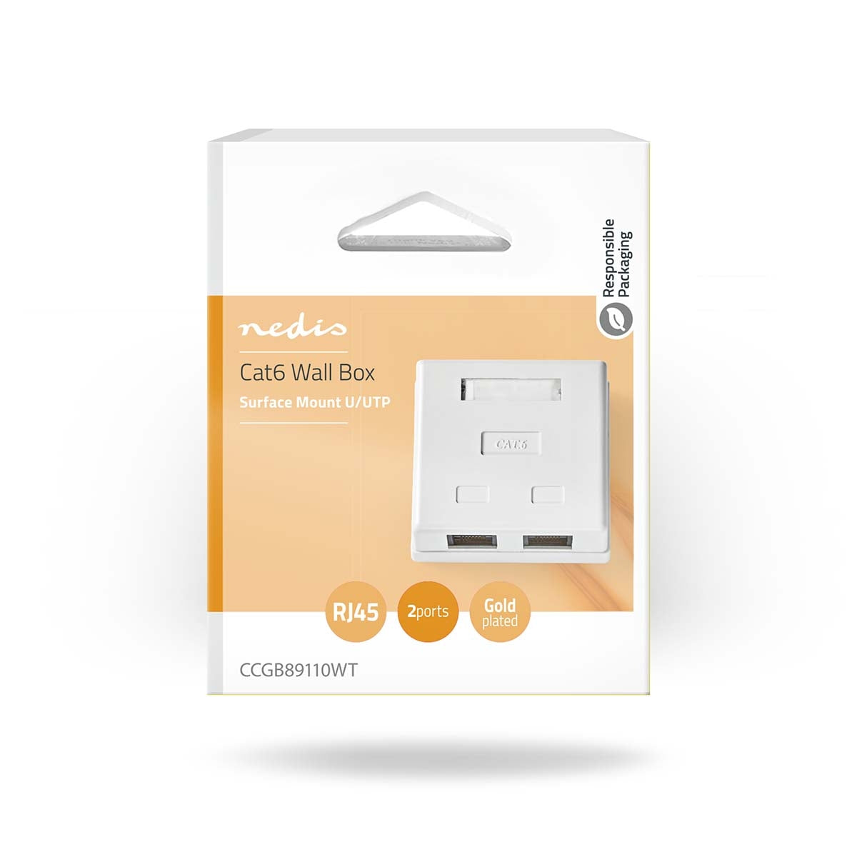 Network Wall Box | On-Wall | 2 port(s) | UTP CAT6 | Straight | Female | Gold Plated | PVC | White | Box