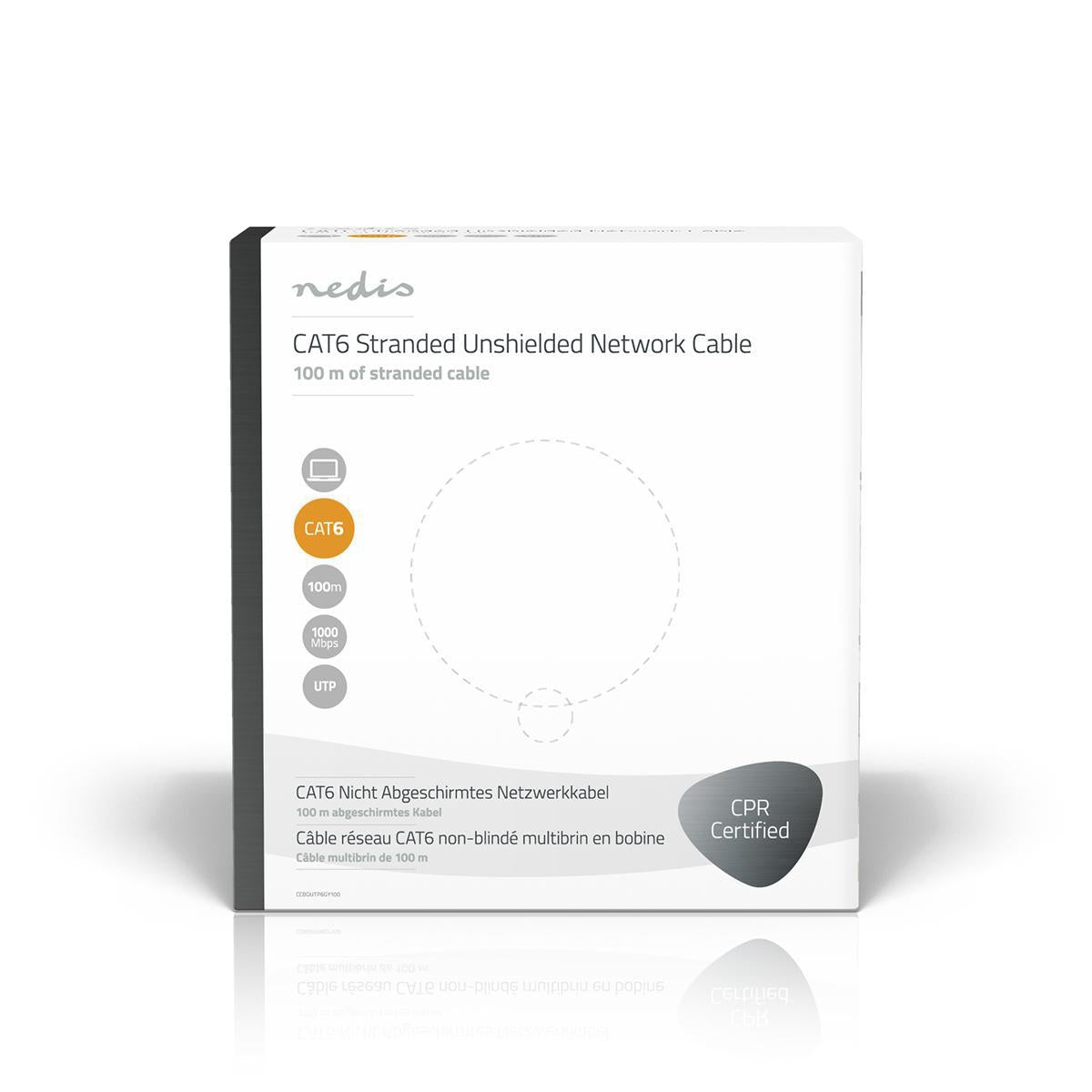 Network cable Roll | CAT6 | Stranded | U/UTP | Copper | 100.0 m | Indoor | Round | PVC | Gray | Gift box