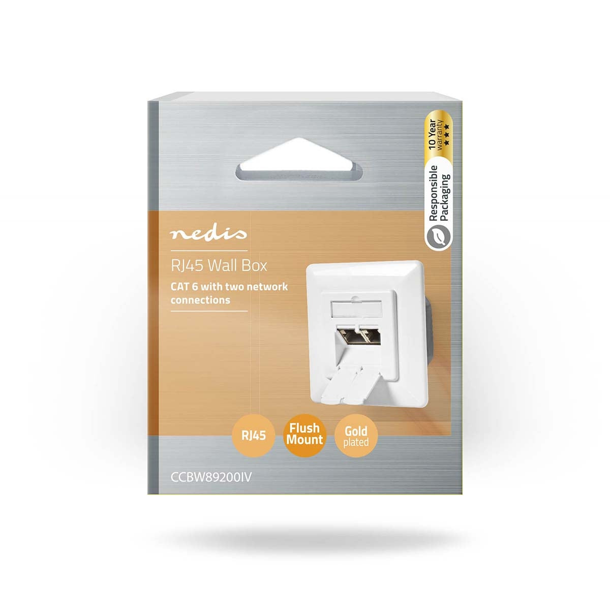 Network wall box | In the wall | 2-Port port(s) | CAT6 | Straight | Female | Gold Plated | PVC | White | Box