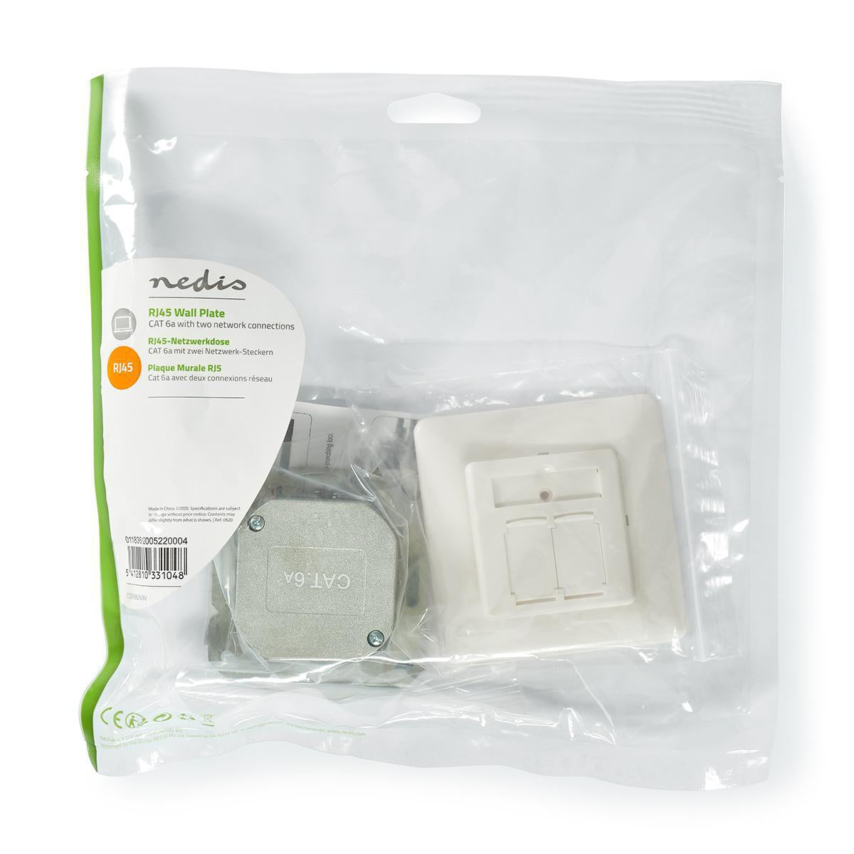 Network wall box | In the wall | 2-Port port(s) | CAT6a | Straight | Female | Gold Plated | PVC | White | Plastic bag