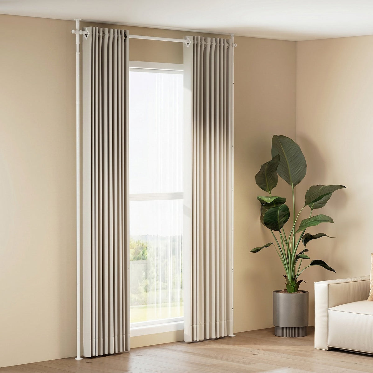 No-Drill White Curtain Rod, 120-314 cm, Room Divider