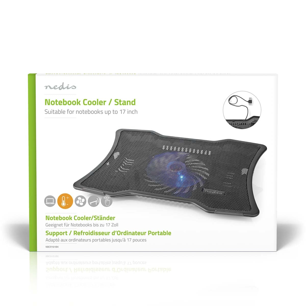 Notebook Stand | Number of fans: 1 | USB Power | Number of angles: 2 | 17 " | 1500 rpm | LED