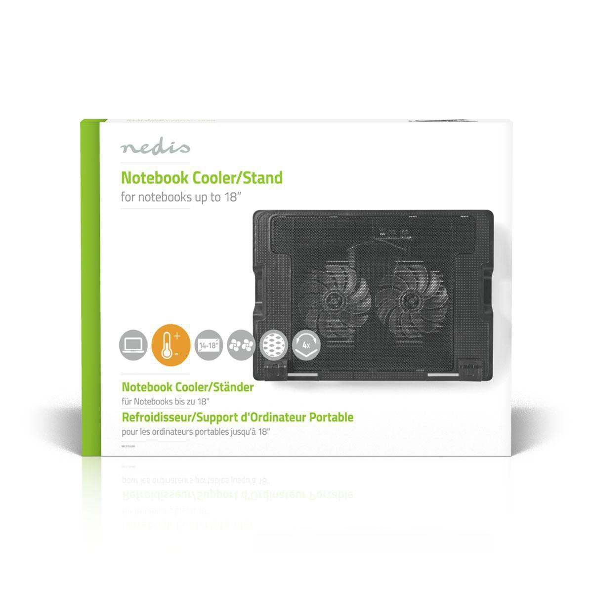 Notebook Stand | Number of fans: 2 | USB Power | Number of angles: 4 | 18 " | 1200 rpm | LED