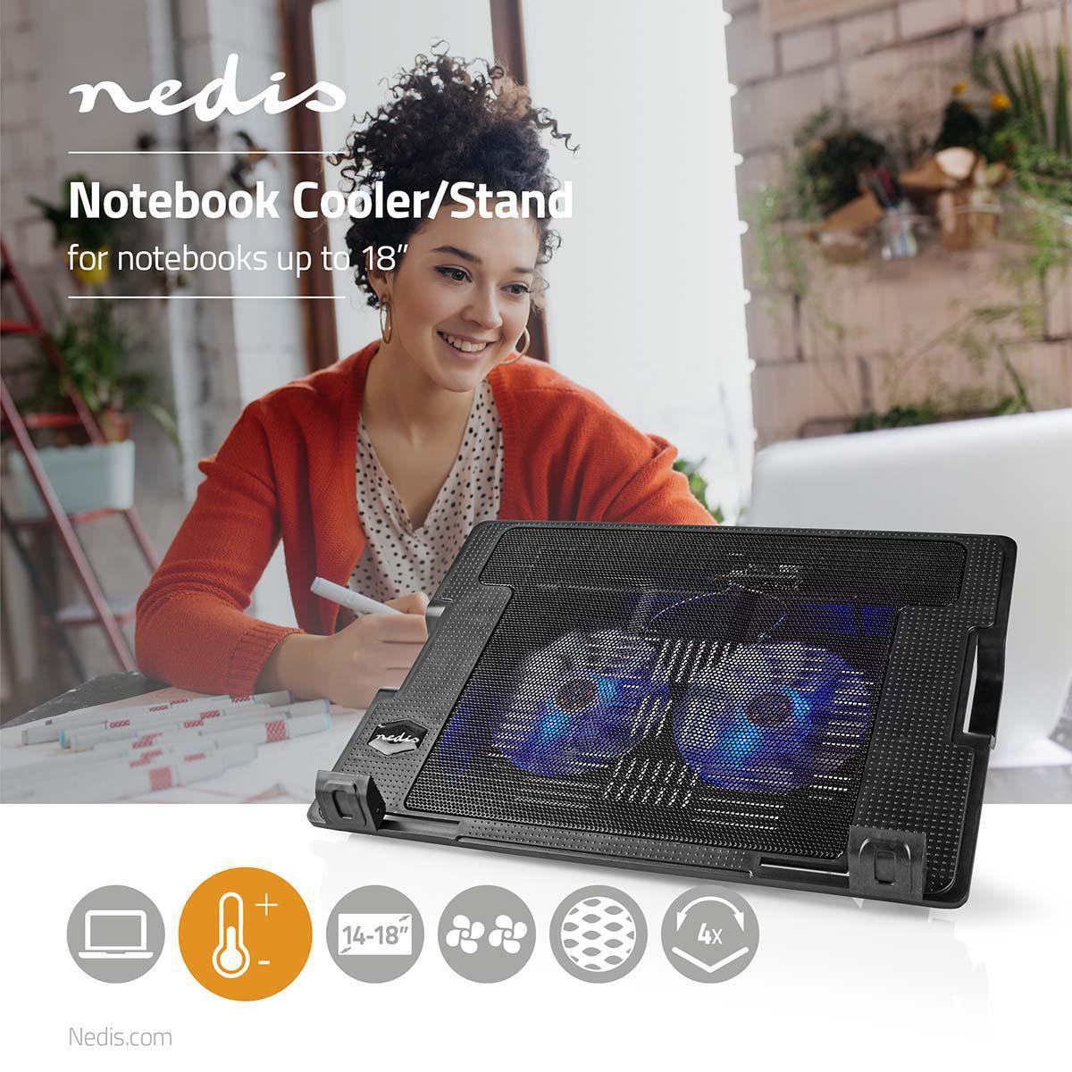 Notebook Stand | Number of fans: 2 | USB Power | Number of angles: 4 | 18 " | 1200 rpm | LED