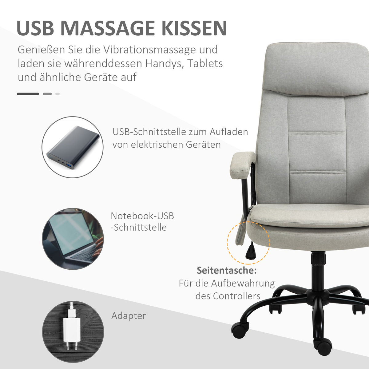 Office Chair Comfortable Gaming Chair With Lumbar Spinal Massage, Swivel Chair, Height Adjustable, Linen Feel, Beige, 63X70X112-121Cm