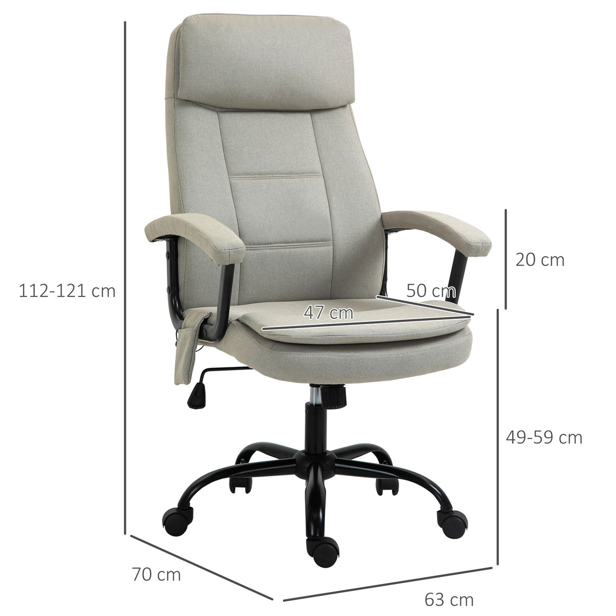 Office Chair Comfortable Gaming Chair With Lumbar Spinal Massage, Swivel Chair, Height Adjustable, Linen Feel, Beige, 63X70X112-121Cm
