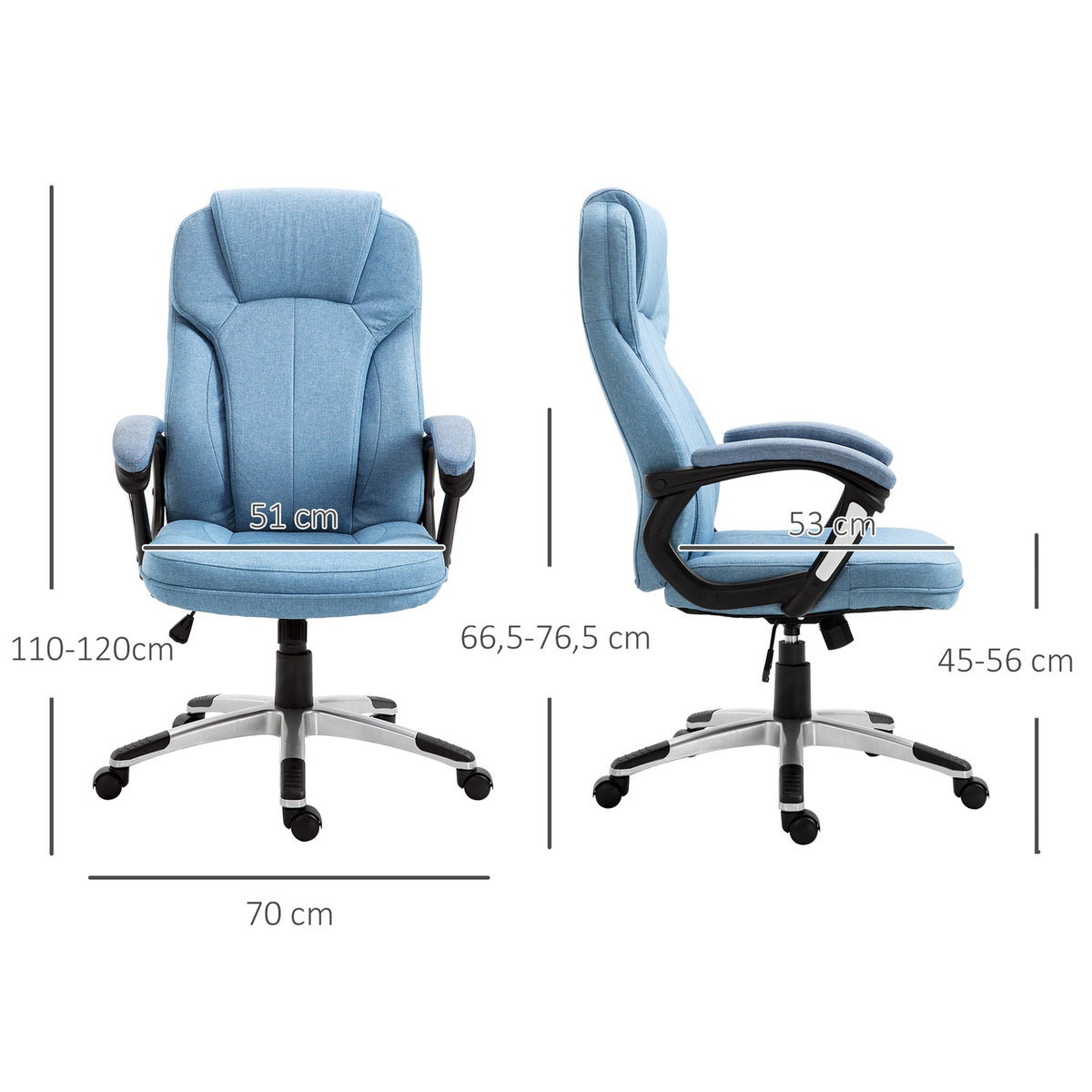 Office Chair Computer Chair Swivel Chair Height Adjustable Rocker Function Light Blue Linen 66X75X110-120Cm