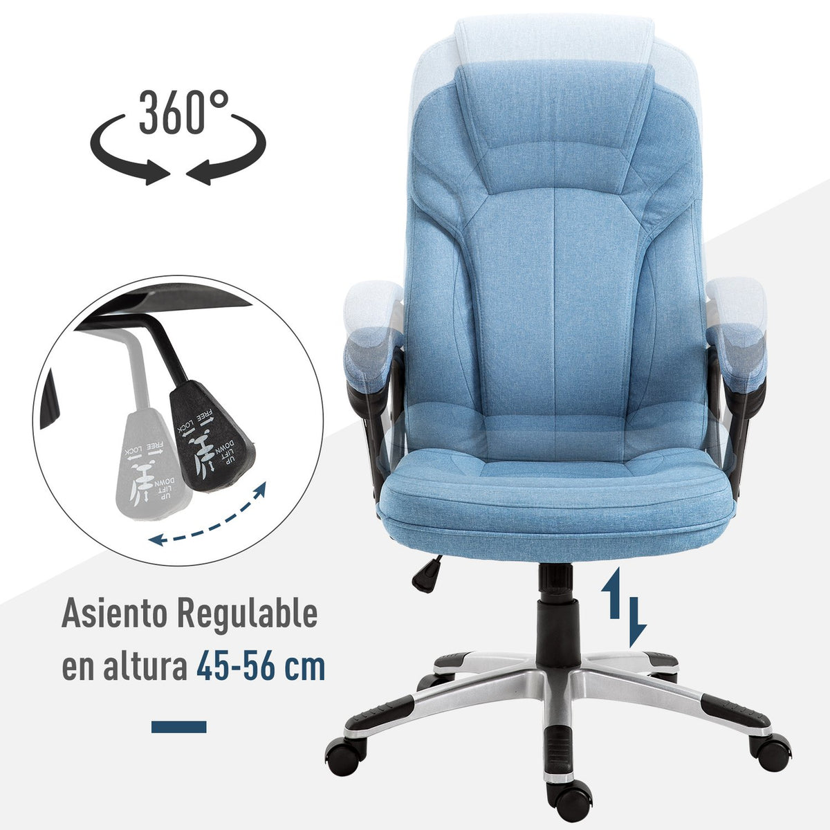 Office Chair Computer Chair Swivel Chair Height Adjustable Rocker Function Light Blue Linen 66X75X110-120Cm