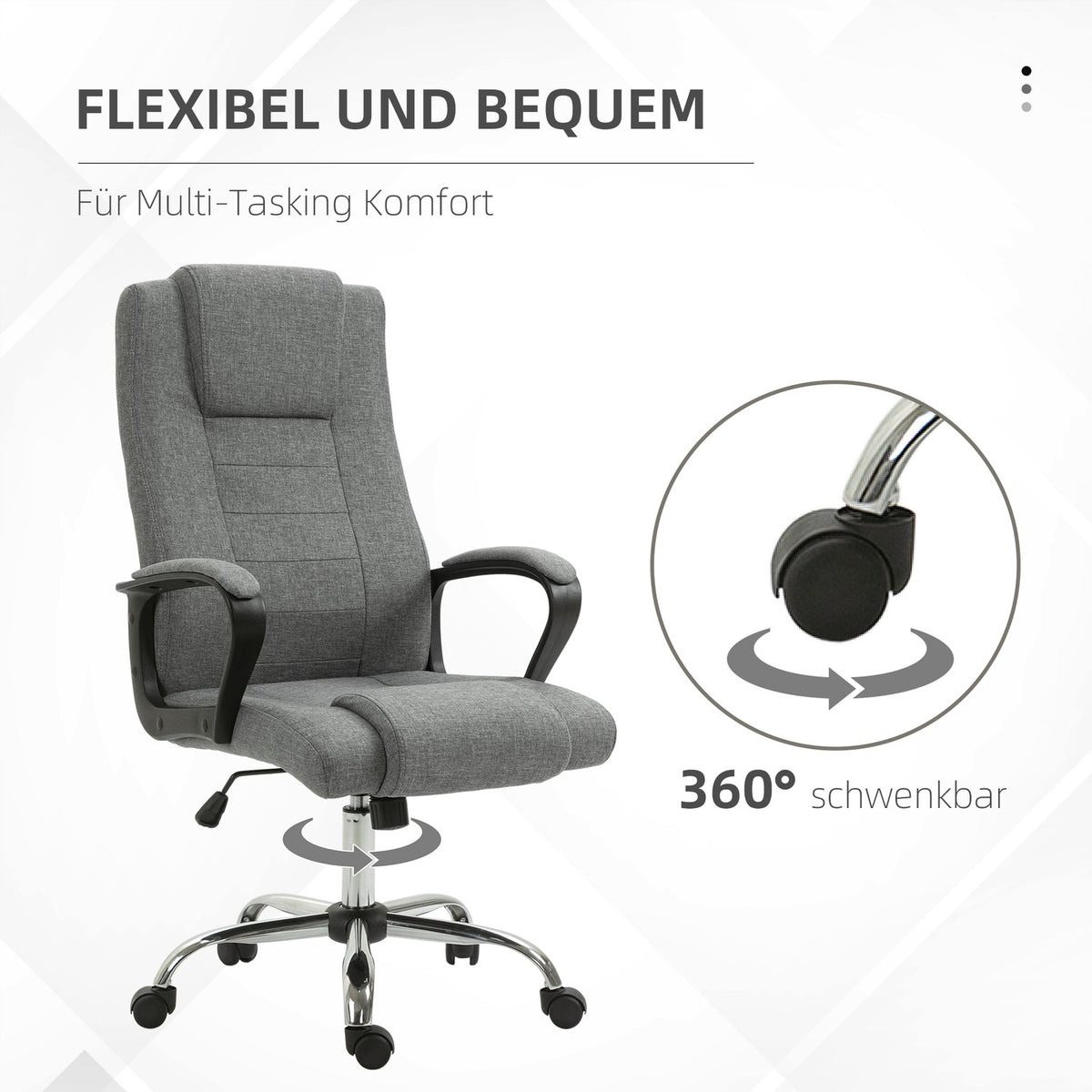 Office Chair Computer Chair With Rocker Function Headrest Ergonomic Desk Chair Swivel Height Adjustable Linen Touch 62X62X110-119 Cm