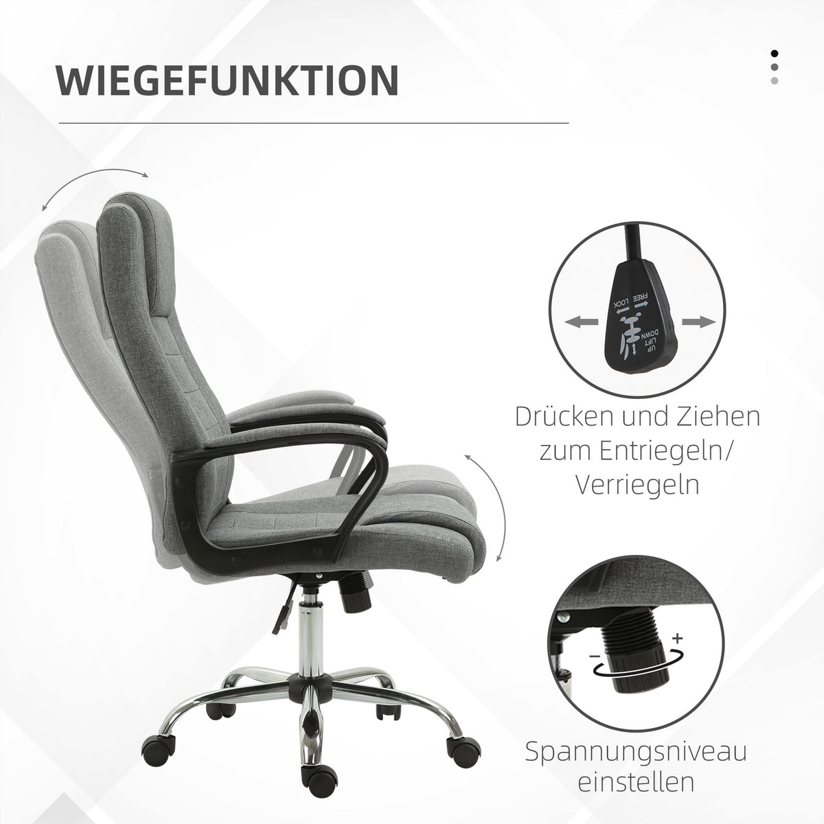 Office Chair Computer Chair With Rocker Function Headrest Ergonomic Desk Chair Swivel Height Adjustable Linen Touch 62X62X110-119 Cm