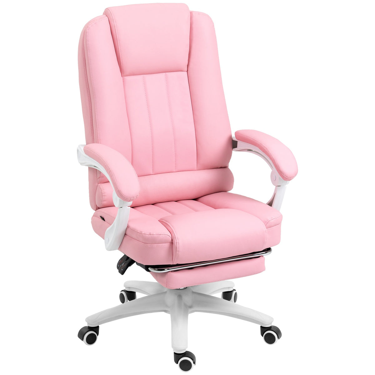 Office Chair Desk Chair Footrest Reclining Function Wheels Height Adjustable Faux Leather Pink