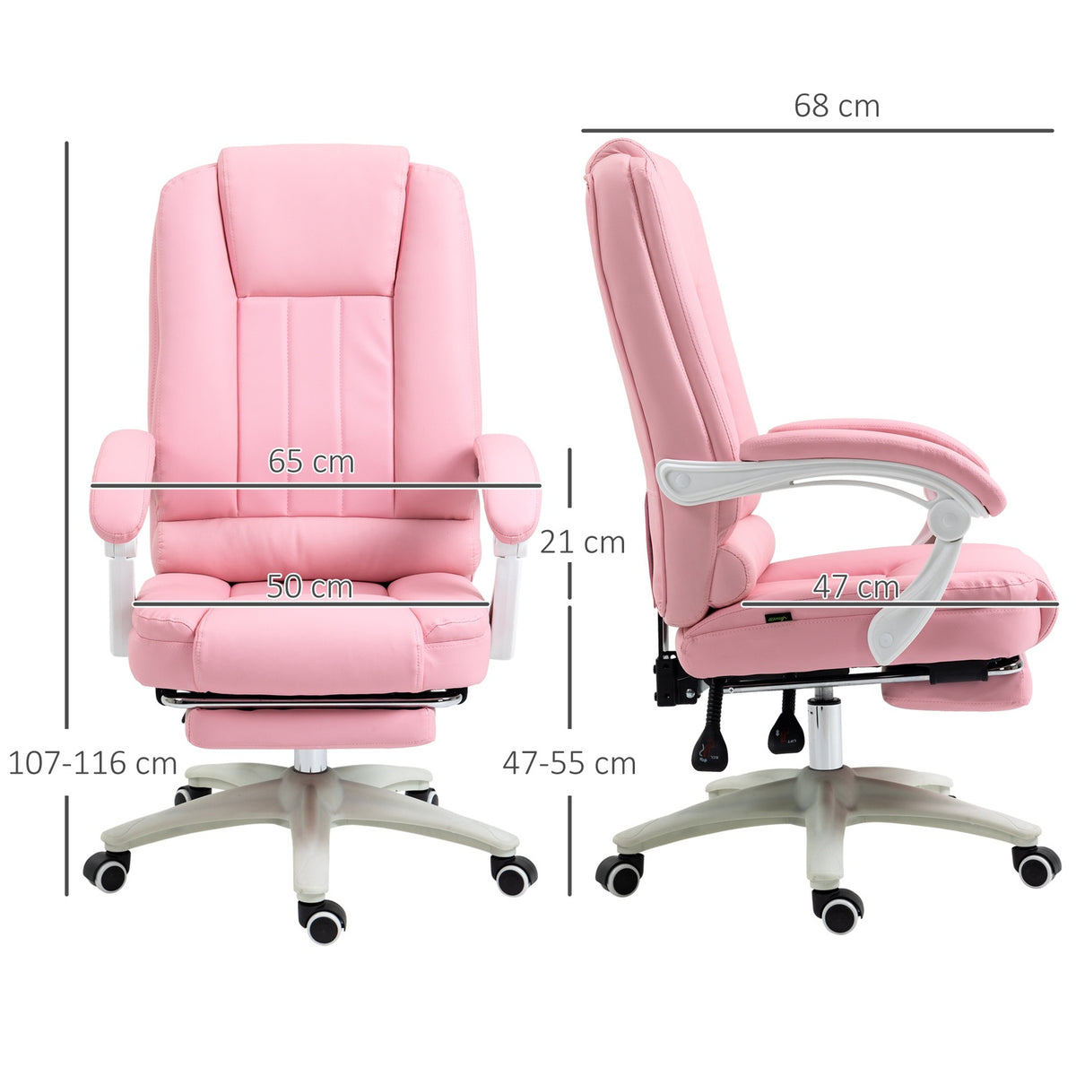 Office Chair Desk Chair Footrest Reclining Function Wheels Height Adjustable Faux Leather Pink