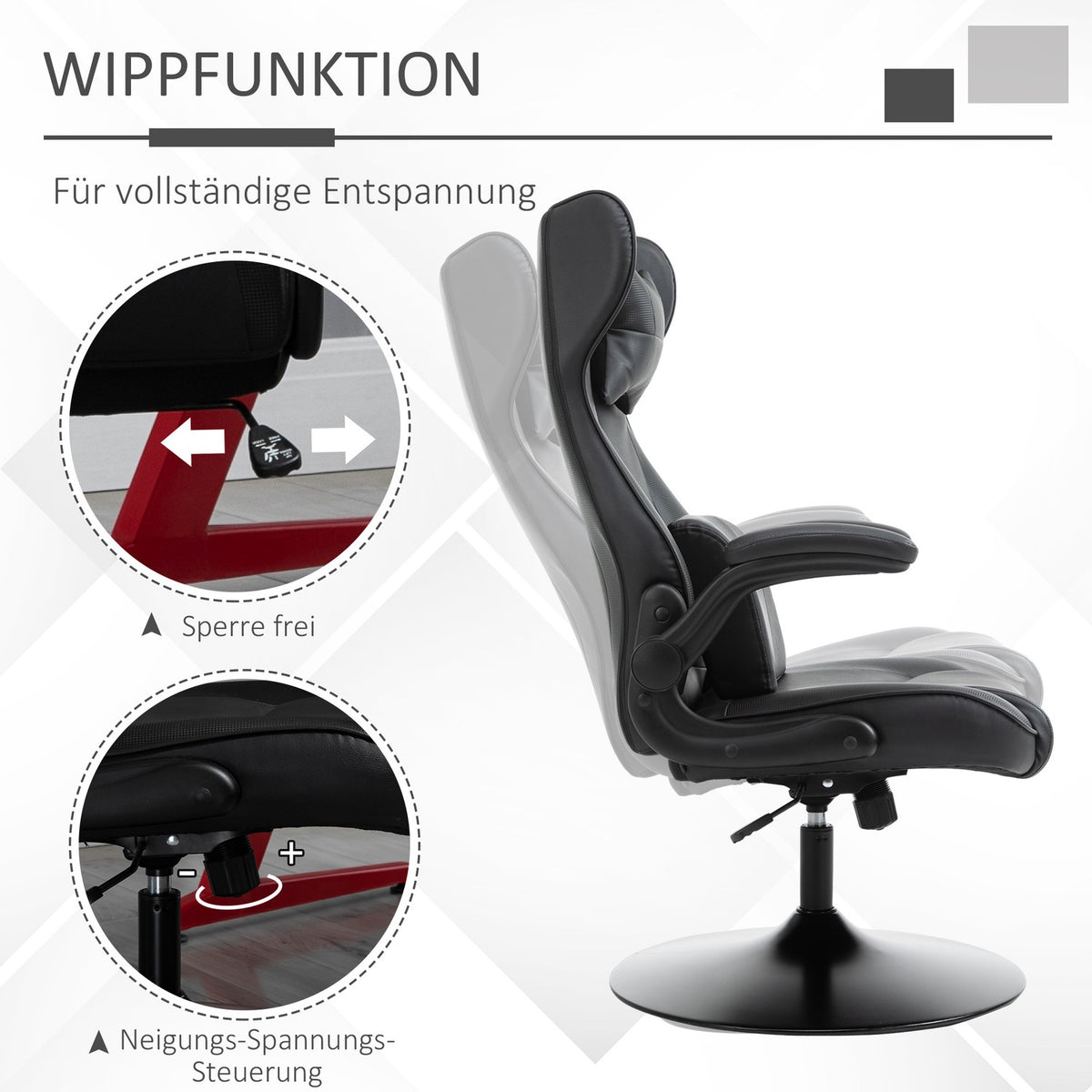 Office Chair, Desk Chair, Gaming Chair, Ergonomic With Rocker Function, Height-Adjustable Padded Seat, Black