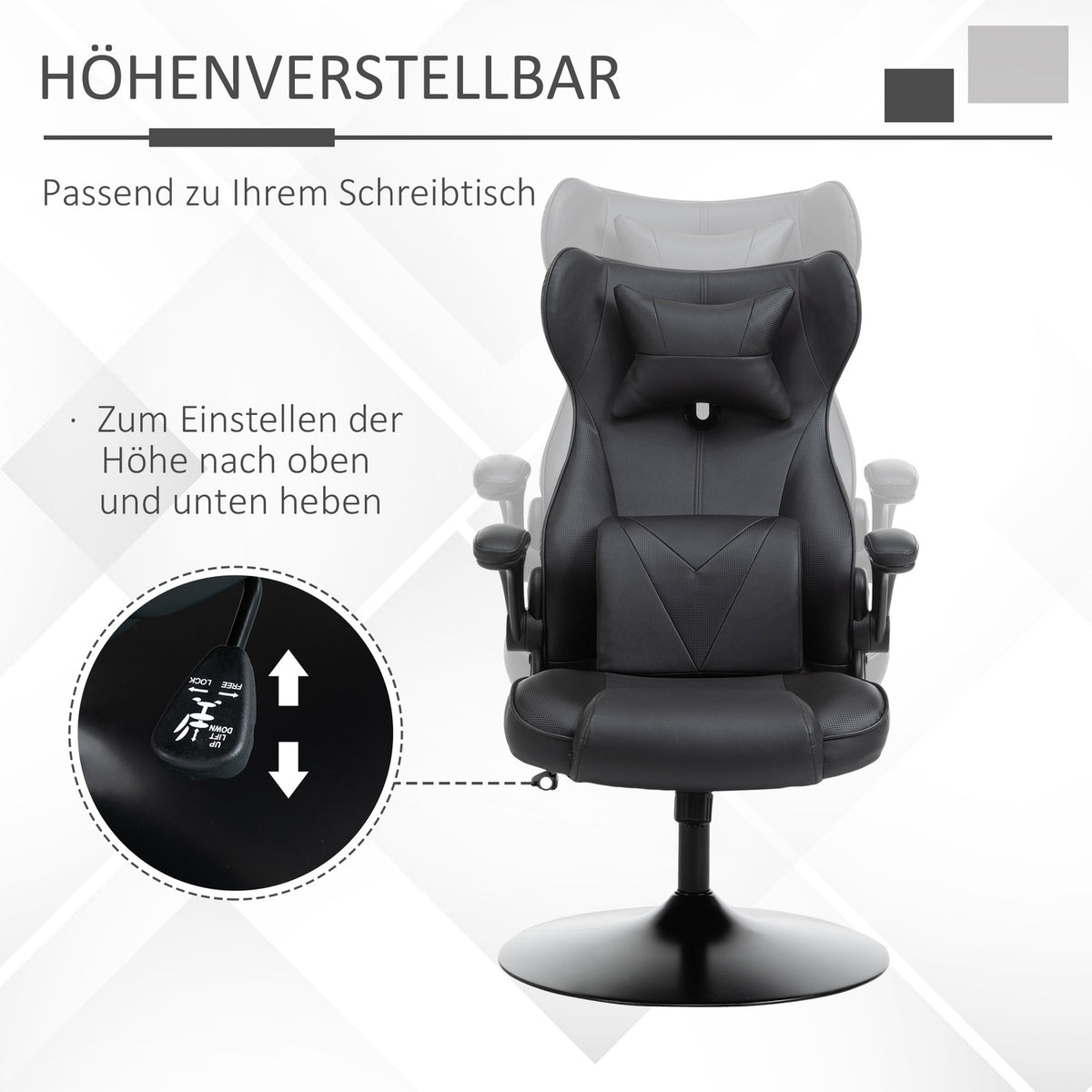 Office Chair, Desk Chair, Gaming Chair, Ergonomic With Rocker Function, Height-Adjustable Padded Seat, Black